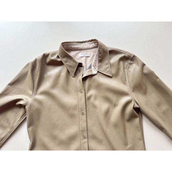 Aritzia BABATON Pelli Shiitake Taupe Beige Vegan Leather Shirt Jacket, Size M - Picture 7 of 16